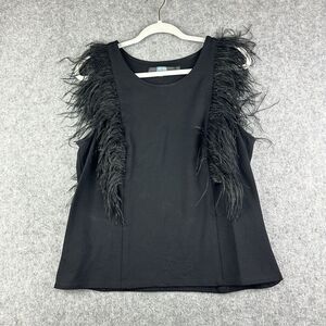 Eva Franco Anthropologie Romana Top Womens Large Black Feather Trim Tank Blouse
